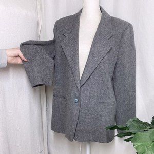 Vintage Alfred Dunner Grey Wool Blend Single Button Blazer Jacket Business Wear